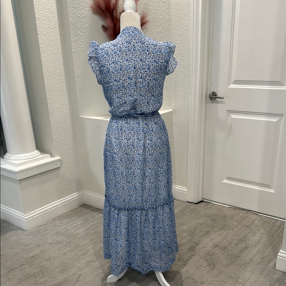 Draper James Blue and White Tiered Ruffled sleeve Tie Waist Maxi Dress Size XL - Picture 8 of 10